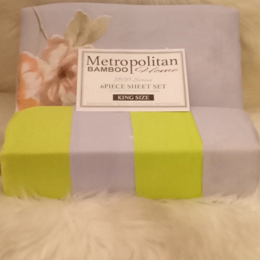 Metropolitan Bamboo Gray Floral King Sheet Set…